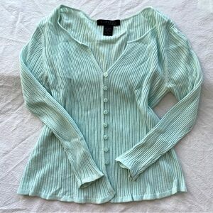 express vintage y2k mint green fitted ribbed long sleeve button cardigan top